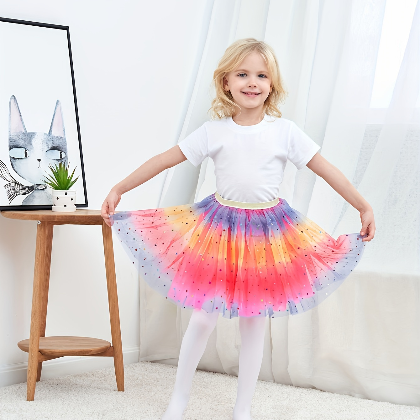 

Gauze Skirt Half Skirt Rainbow Glitter Princess Skirt Fluffy Skirts Dance Performance Dress Tutu Skirt Ballet Skirt