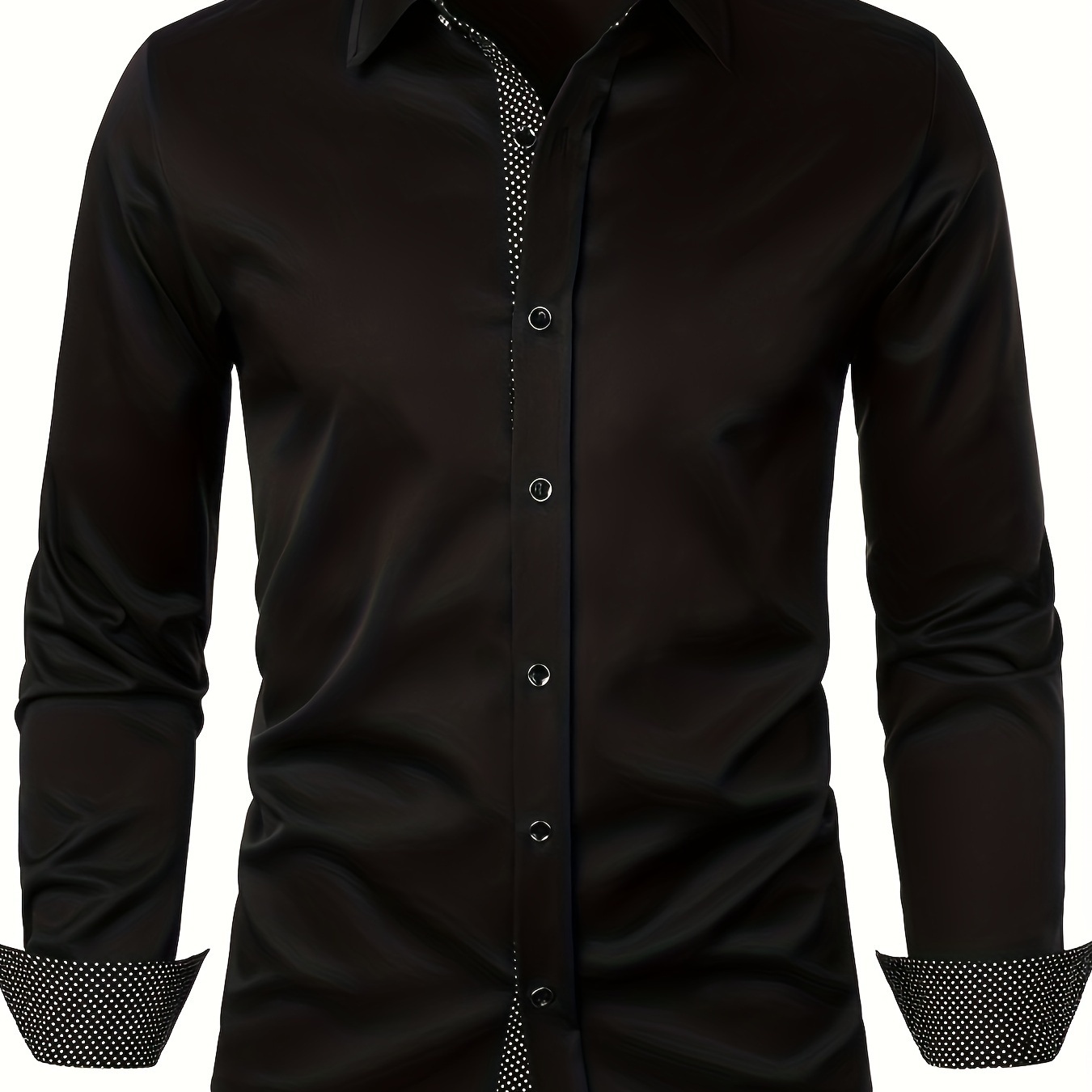 Casual Men's Polka Dot Long Sleeve Button Up Shirt, Spring Fall, Gift For Men