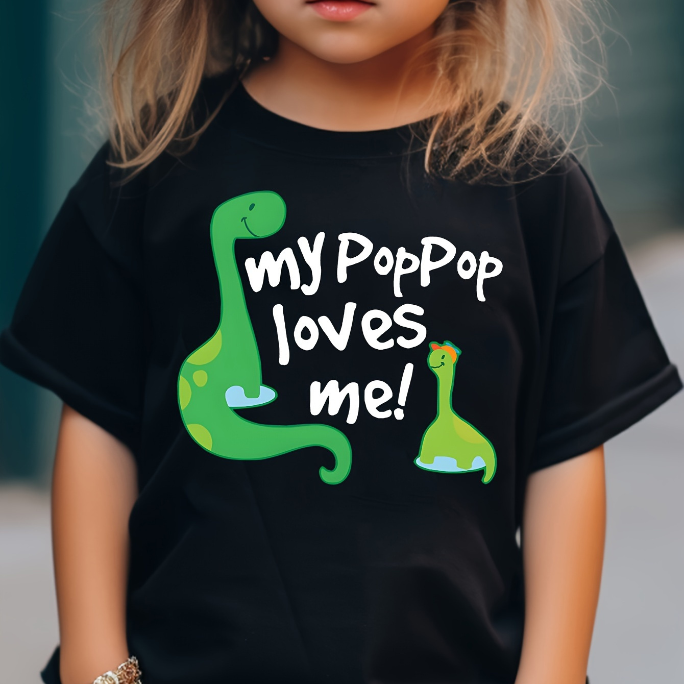 

Pop Loves Me Print Girl's Crew Neck T-shirt, Short Sleeve Comfy Versatile Tee Tops, Summer Casual Clothing