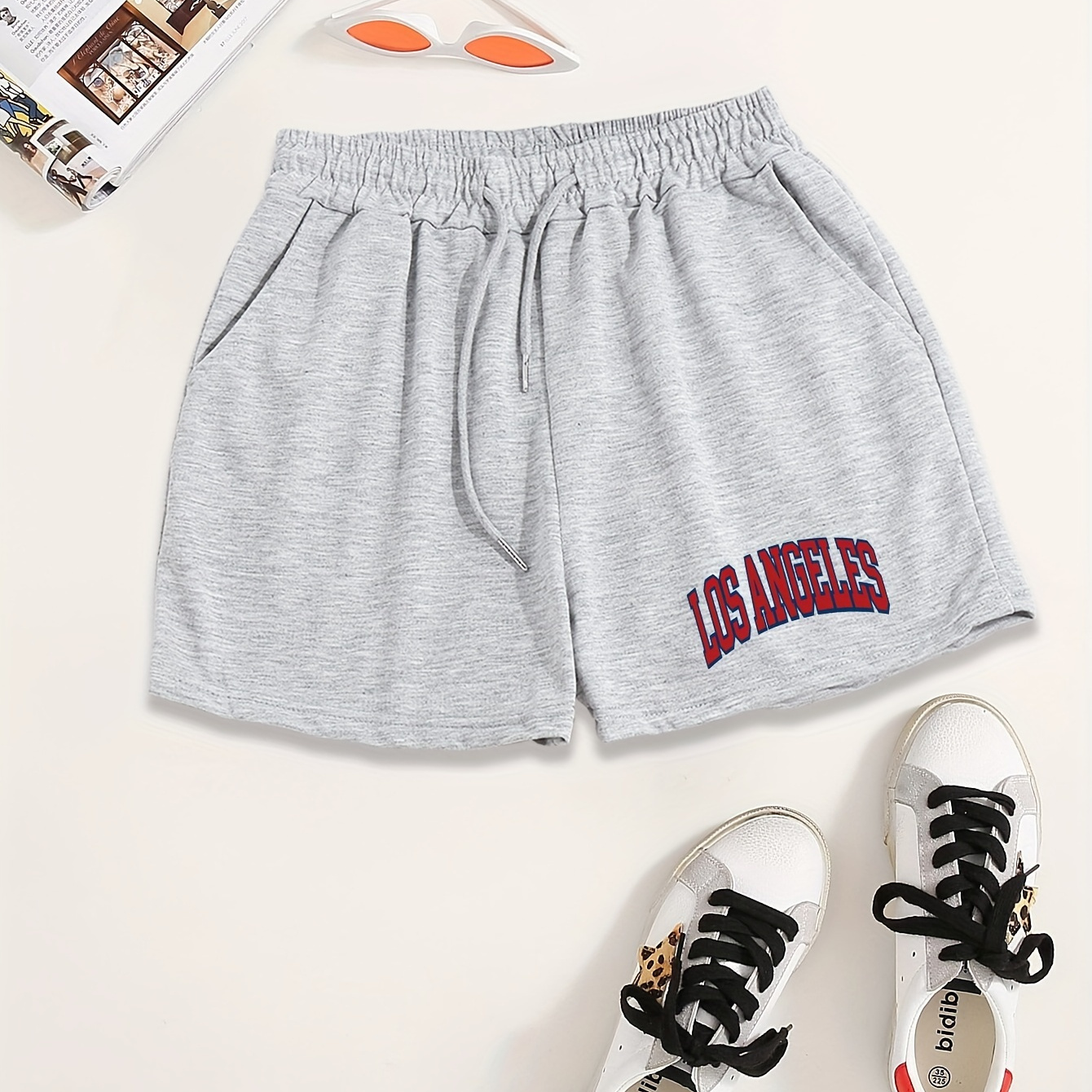 

Letter Print Drawstring Shorts, Casual Dual Pocket Sporty Shorts, Women's Clothing