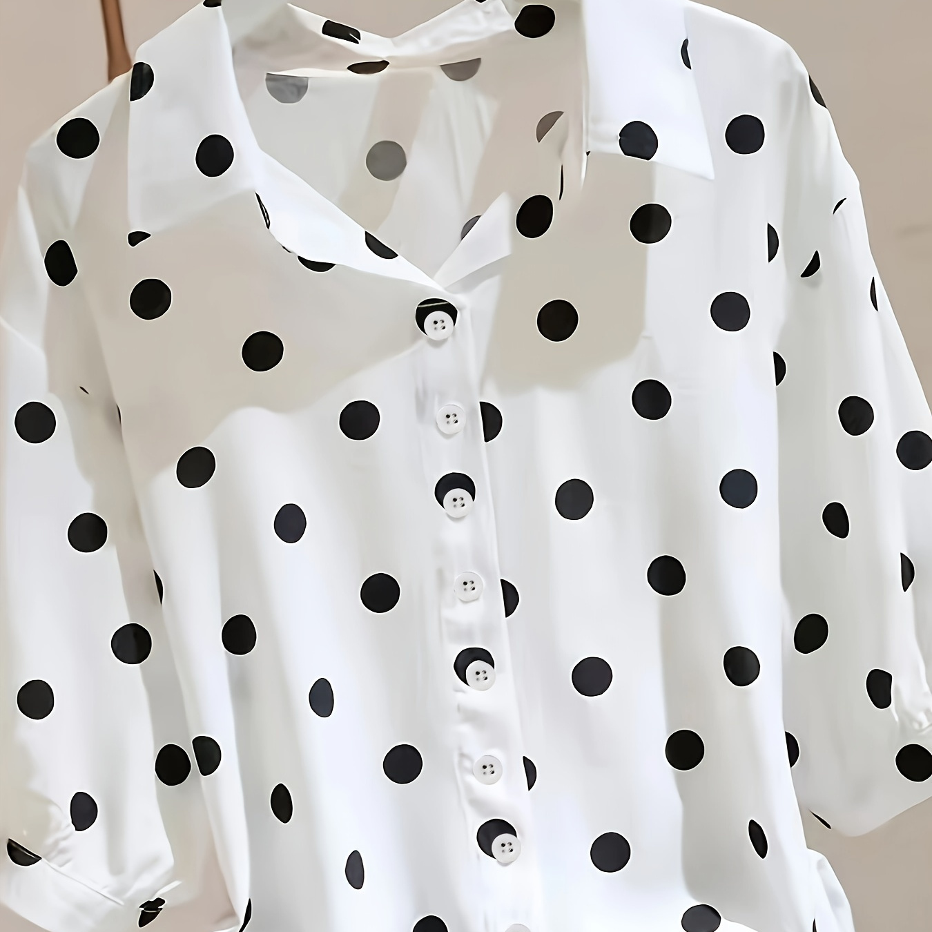 

Polka-dot Print Button Front Blouse, Casual Half Sleeve Blouse For Spring & Summer, Women's Clothing