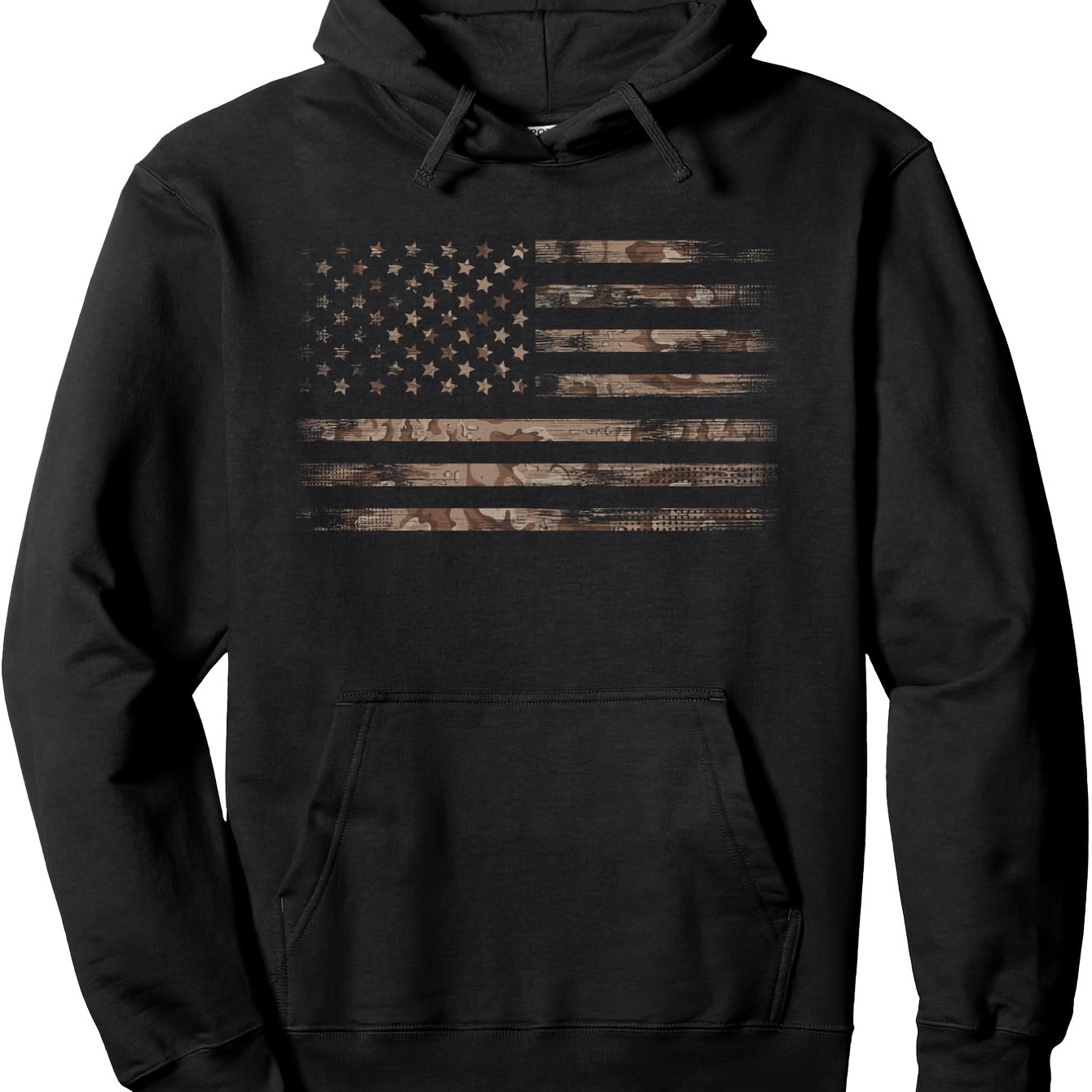 

Men's Cotton Hooded Pullover With Desert Camo Usa Flag Print - Knit Fabric, 340g Slight Stretch Hoodie For All , Regular Fit With Front Pocket