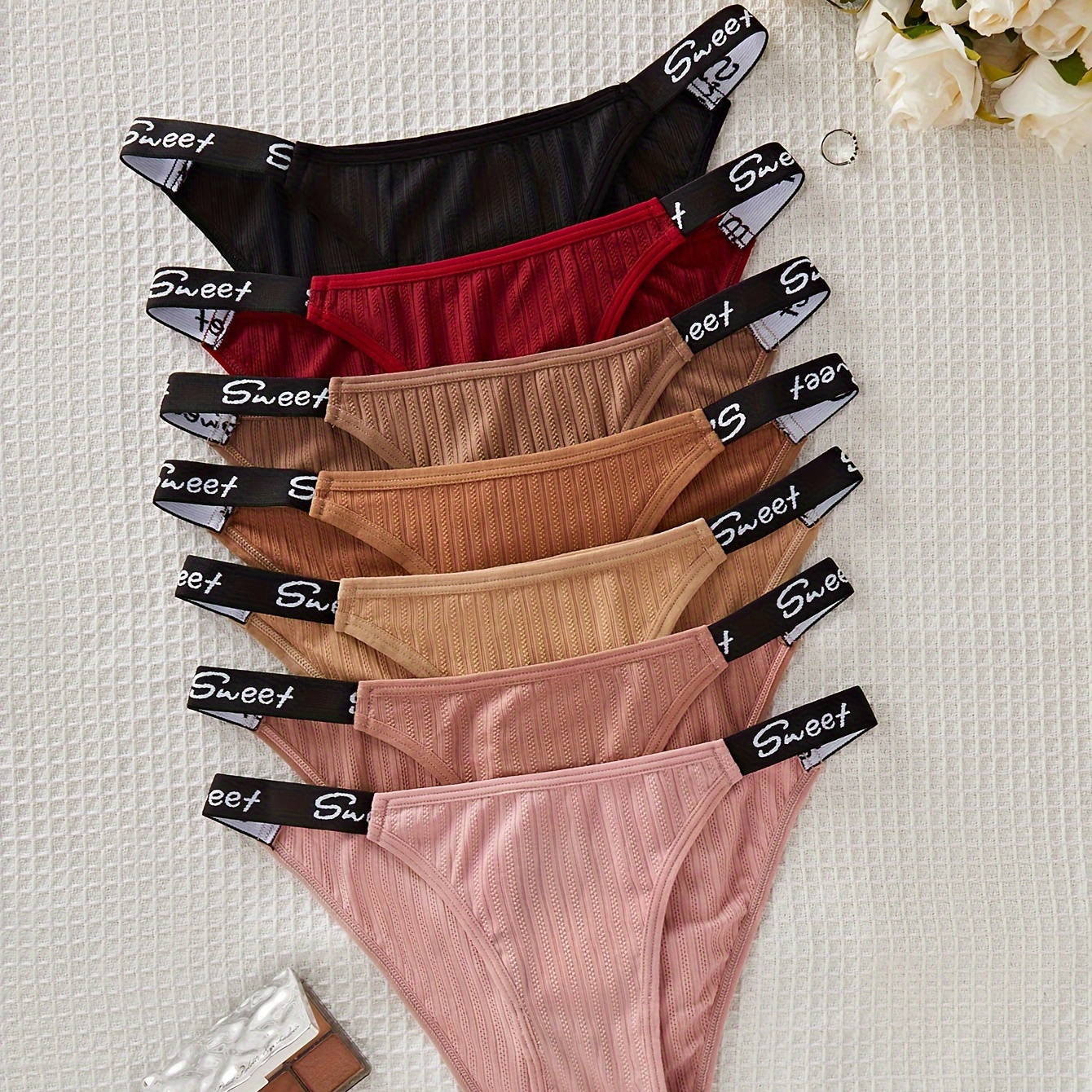 

7pcs Lettre Imprimée Couleur Bloc Slips, Sexy Confortable Respirant Extensible Sous-vêtements , Lingerie et Sous-vêtements pour Femmes