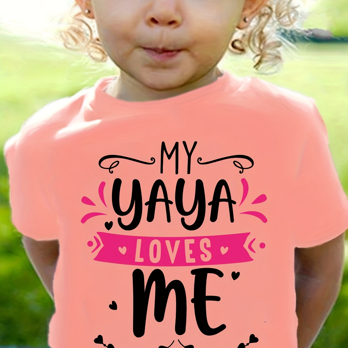 

My Yaya Loves Me Letter Print Girls' Comfy Crew Neck Short Sleeve T-shirt, Kid's Summer Tops