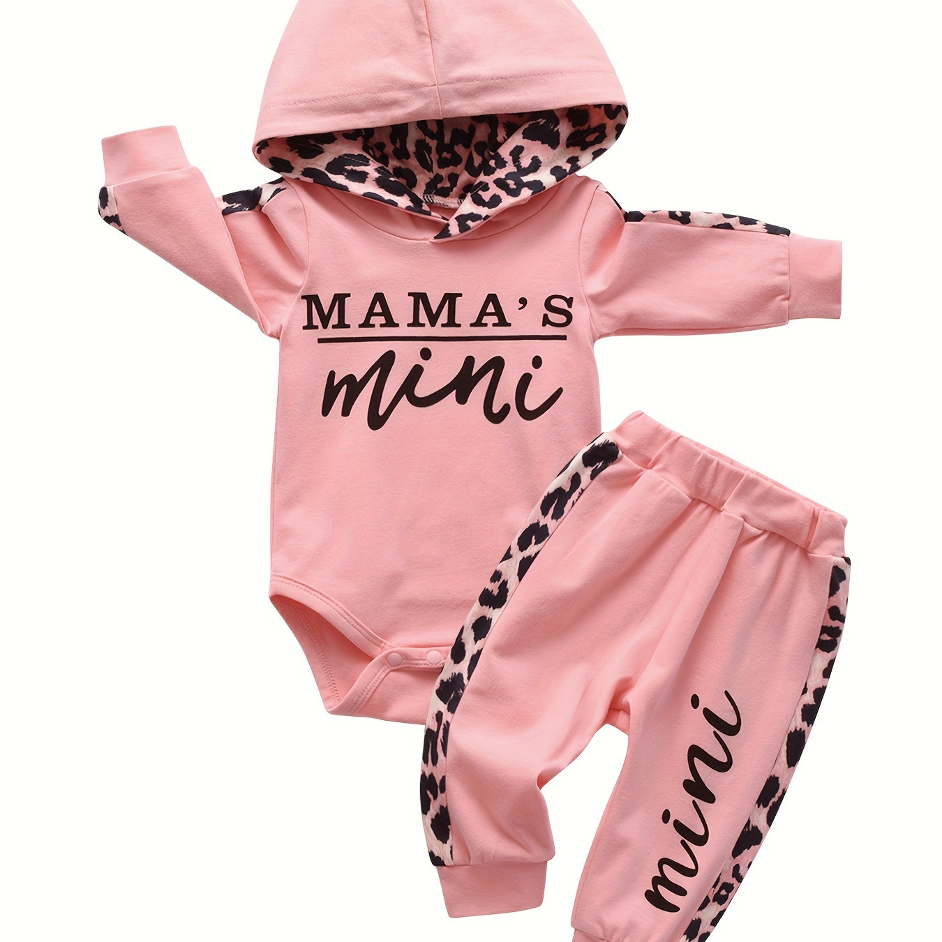 

Kukitty Infant Baby Girl Clothes Set Long Sleeve "" Print Pullover Sports Hooded Tops And Leopard Pants Outfits Set