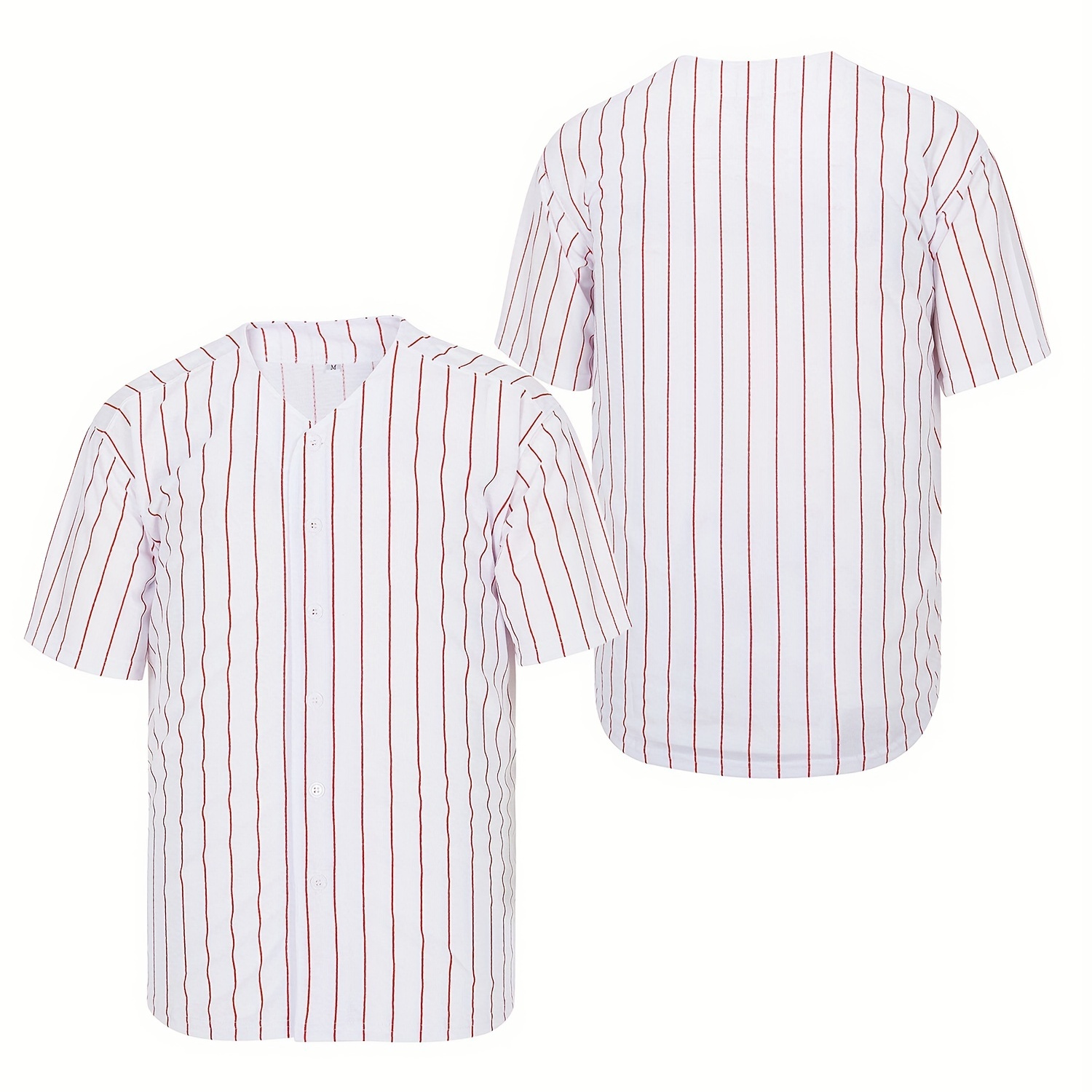 Augusta L Pinstripe Full-Button Jersey White/Red 1685 