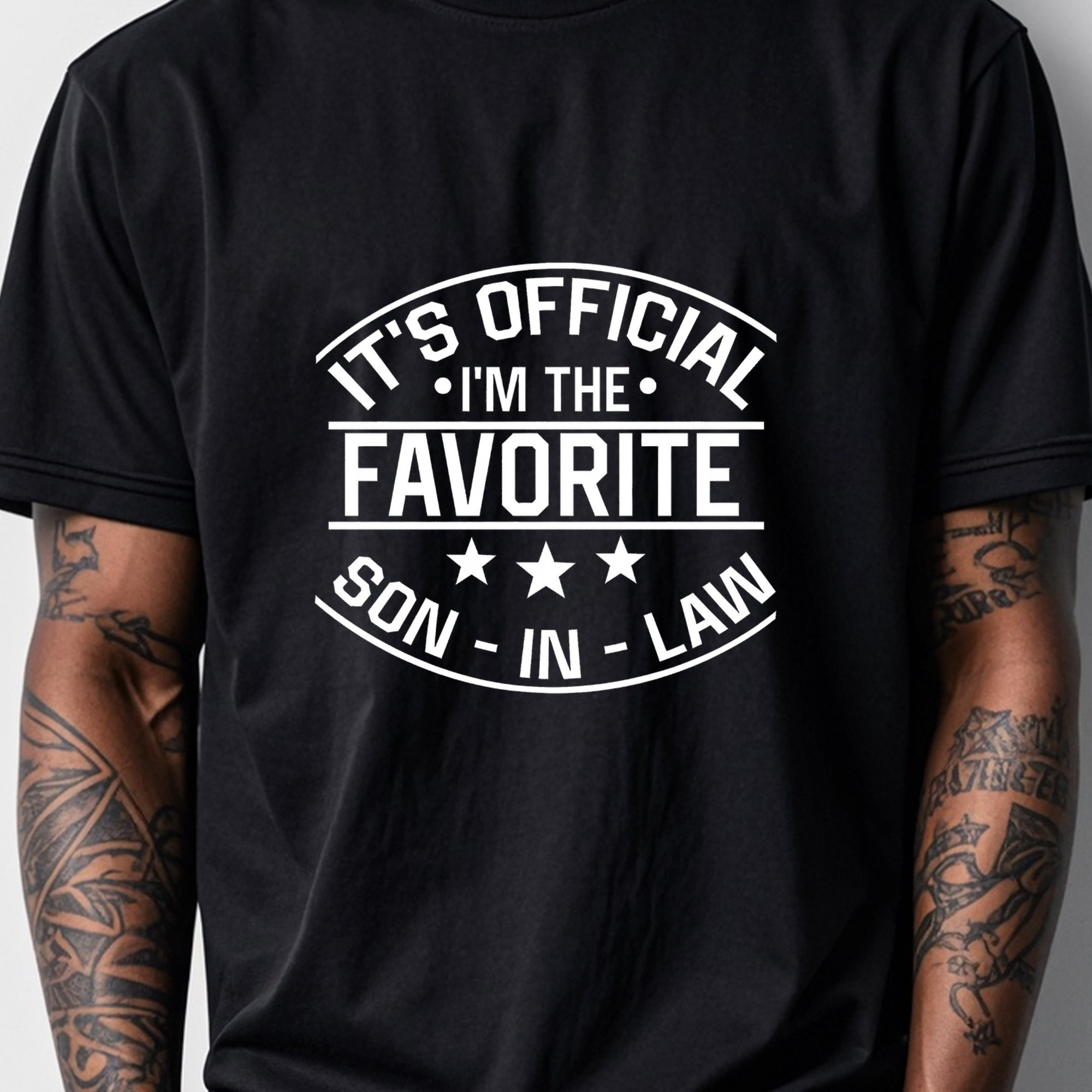 

It S Official I'm The Favorite Son In Law Graphic Tee Black T Shirts For Men Casual Crew Neck Soft 100% Cotton Funny And Original Ideal For Weekend Casual Hiking Running Breathable Ultra-soft