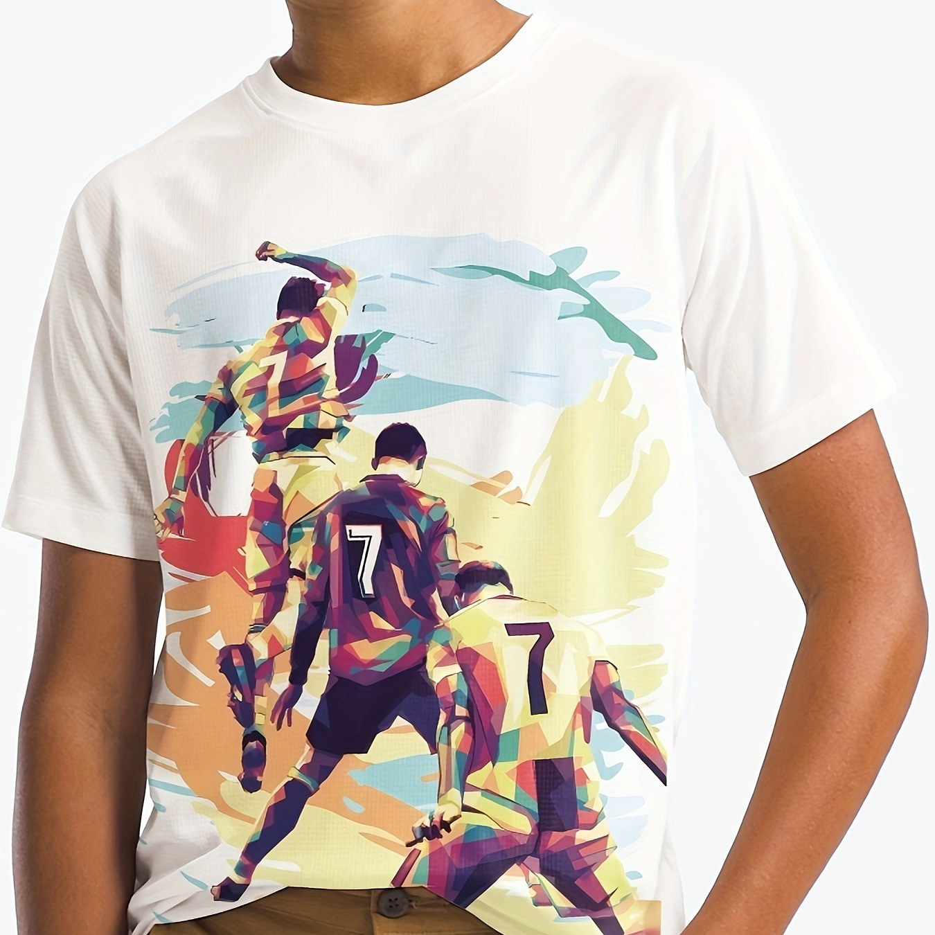 

Trendy Soccer Player 3d Print Boys T-shirt - Vibrant Short Sleeve Tee For Summer Fun - Casual Style For Boys And Girls