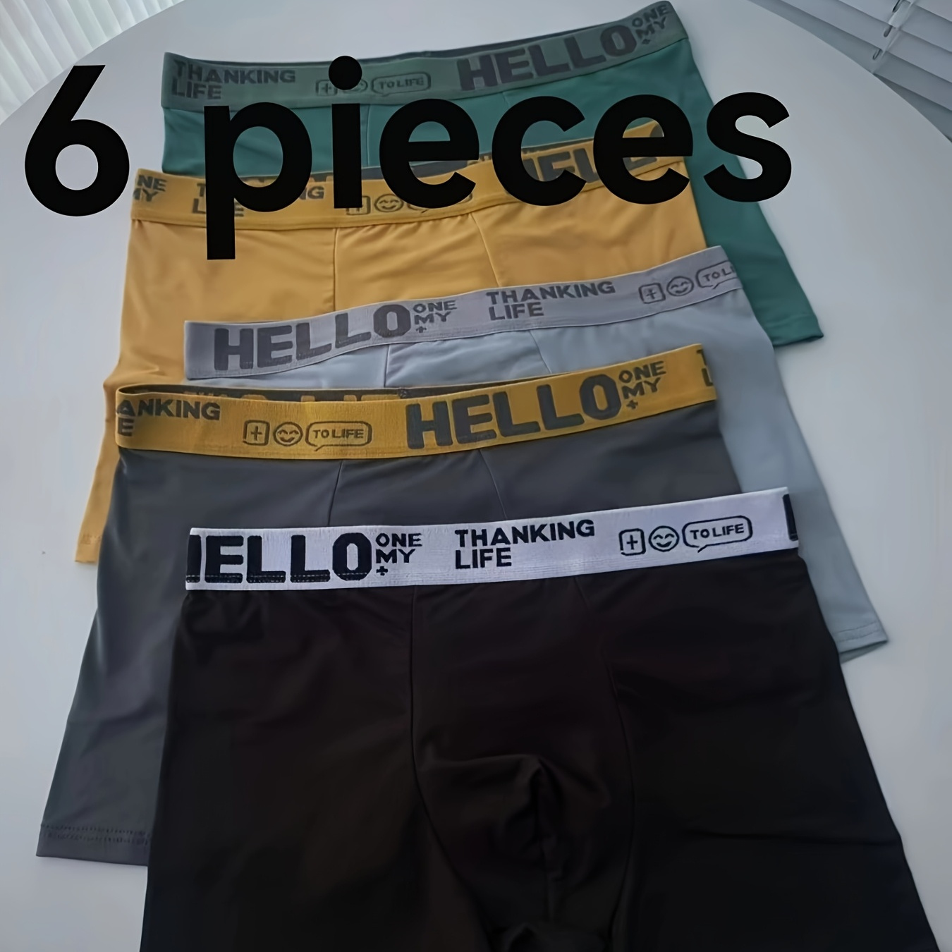 

6pcs Men's 'hello' Waistband Boxer Briefs - Soft, Breathable Polyester-spandex , Casual Solid Color Underwear With Band For Fit