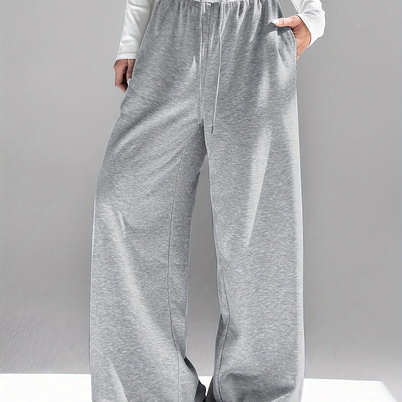 

Elegant High-waist Wide-leg Pants With Elastic Waistband - Polyester, Non-see-through, Spring/fall - Women'