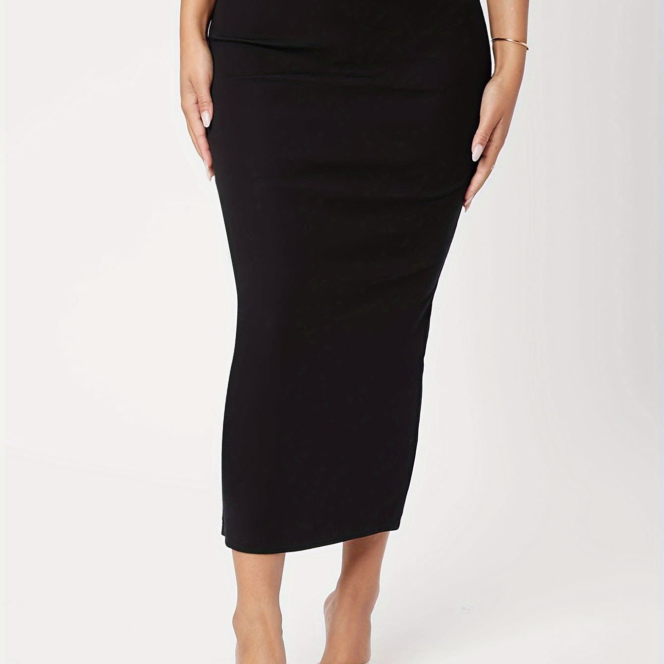 

Solid Color High Waist Skirt, Elegant Bodycon Simple Skirt For Spring & Fall, Women's Clothing