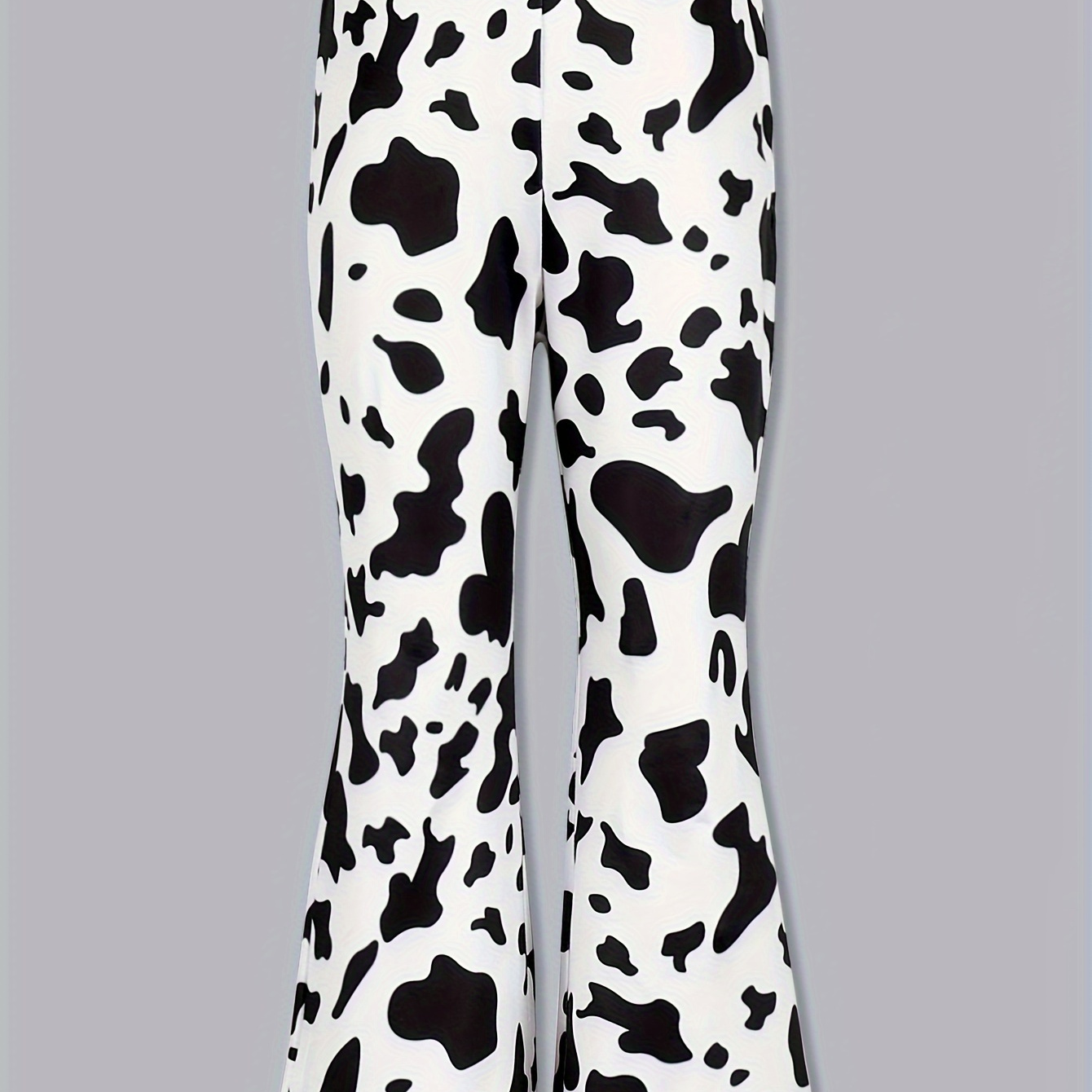 

Teen Girls Casual Milk Cow Print Stretch Long Flare Leg Pants, Kids Clothes