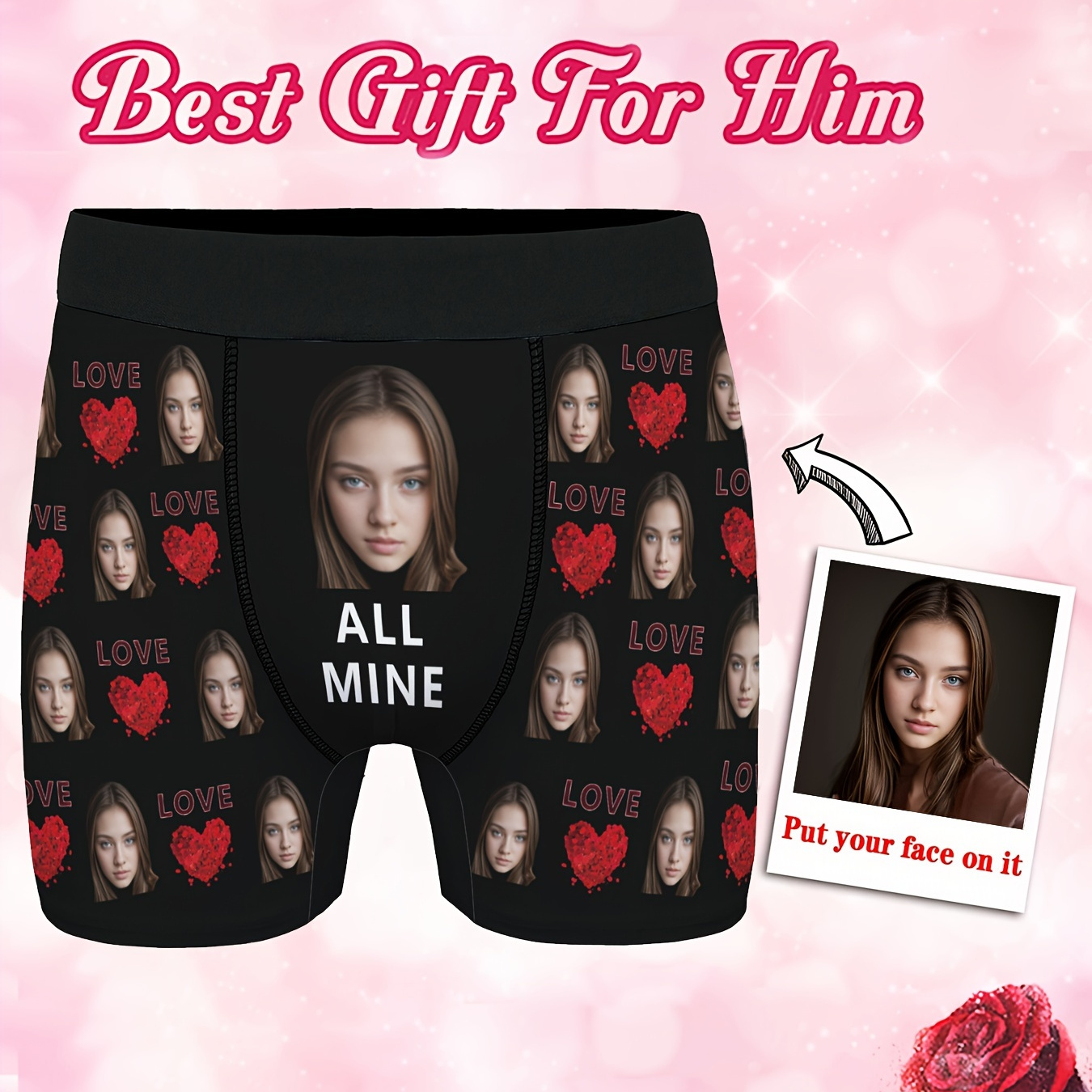 

Custom Men's Underwear Face Photo Personalized Boxer Briefs For Boyfriend Husband, All Mine Print Fashion High Elastic Comfortable Underpants Holiday For Him As Gifts