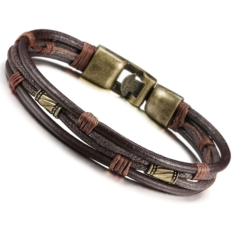 

Braided Pu Leather Rope Bracelet Fashion Personality Multi-layer Men's Bangle Simple Wax Thread Pair Buckle Bracelet