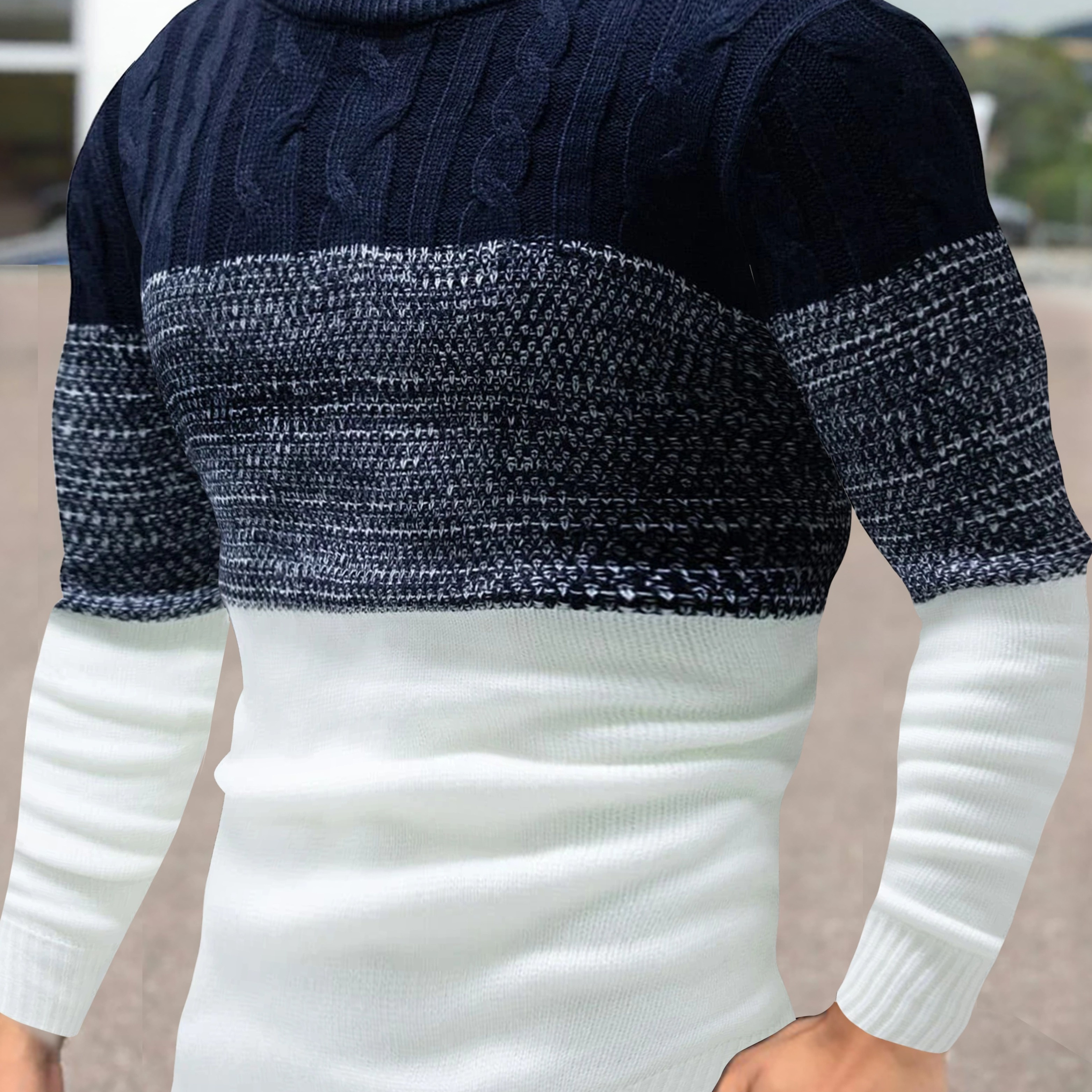 

Men's Long Sleeve Crew Neck Knitted Sweater, Textured Knit Casual Comfy Trendy Pullover As Gift