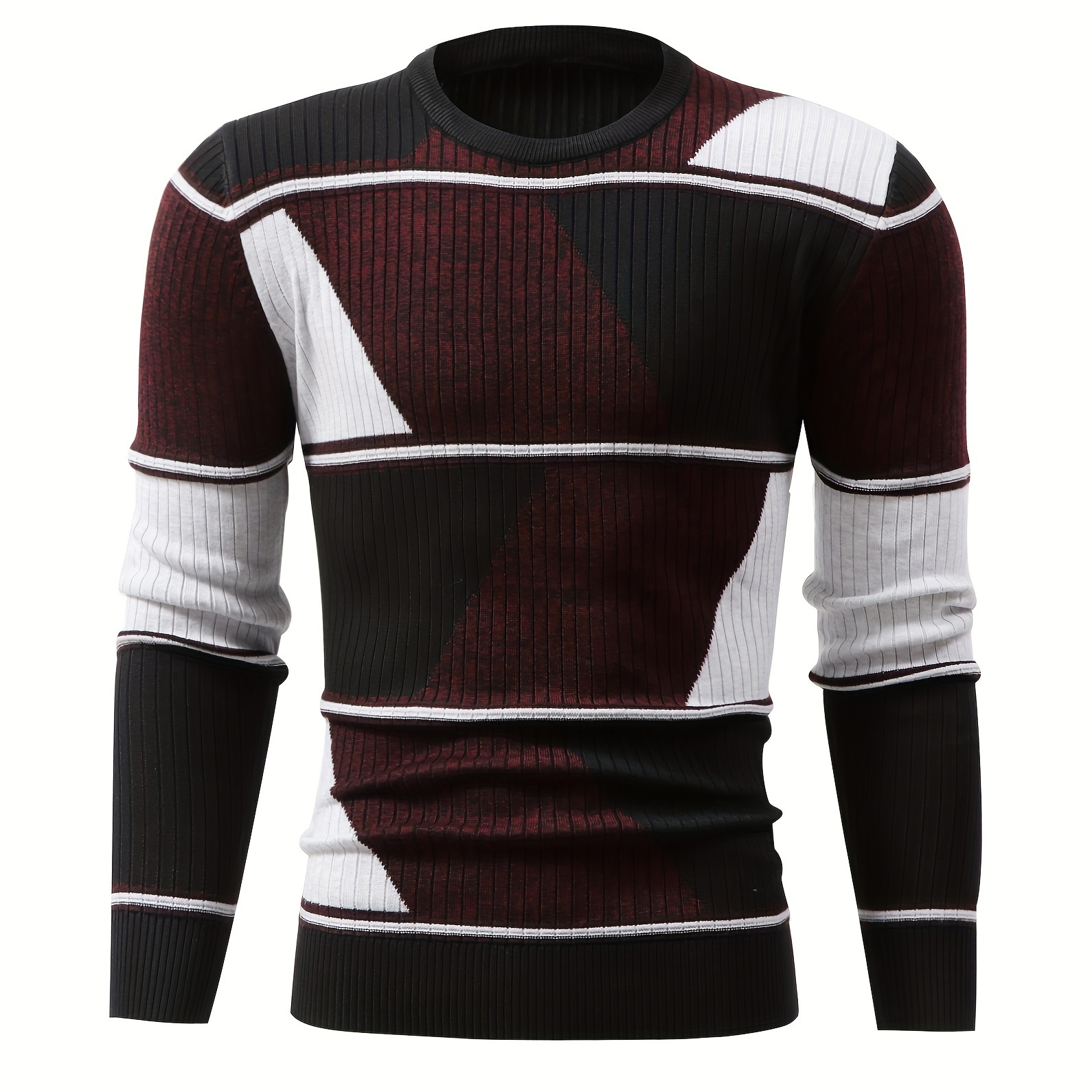 

Men' Knit Pullover Sweater, Geometric Pattern, Round Neck, , Polyester, Stretchy, Regular Fit, For Autumn/winter Season