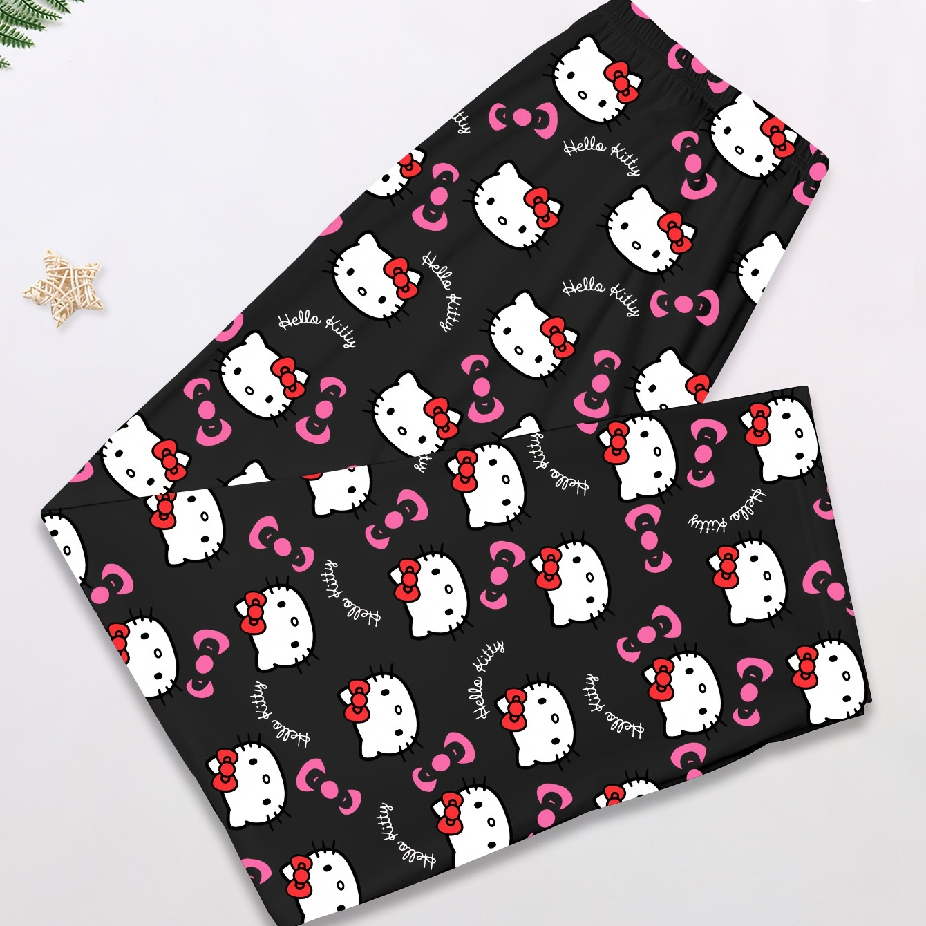 

Sanrio Hello Kitty Women's Sleepwear Pants - Comfy Polyester Loose- Trousers, Black With White Cartoon Cats & Design, Elastic Waistband, Machine Washable For Casual, Pajama & Casual Attire, Sanrio