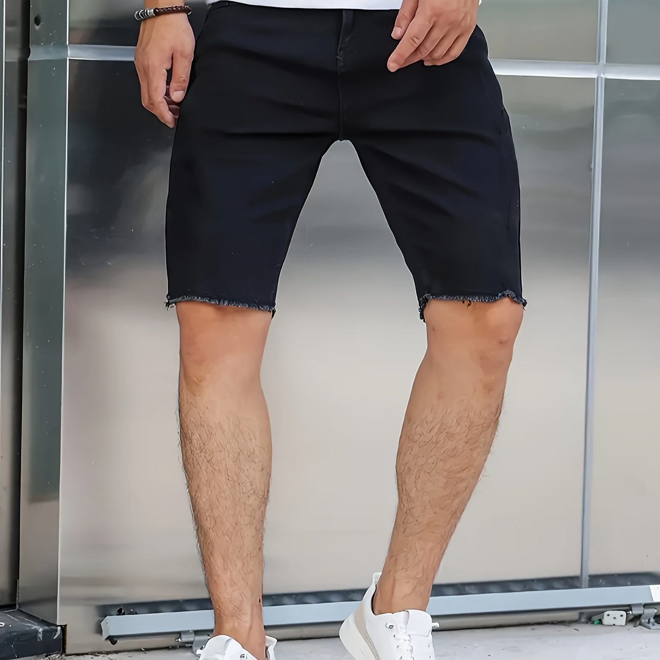 

Men's Casual Skinny Denim Shorts, Chic Street Style Shorts For Summer Jorts, Bermuda Shorts