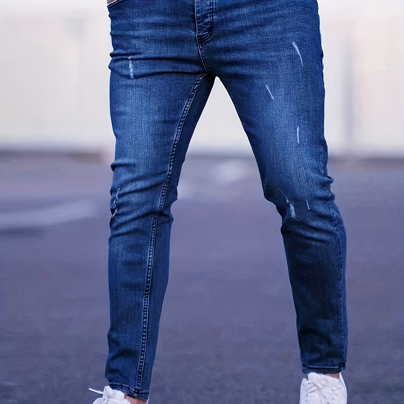 

Jean moulant à effet moustache, pantalon en denim extensible décontracté pour homme, style streetwear déchiré