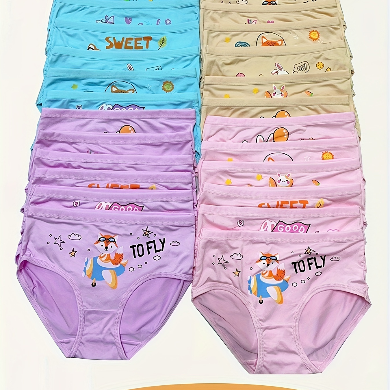 

12 Pcs Girl's Rabbit Briefs, & Underwear Set, Wearing