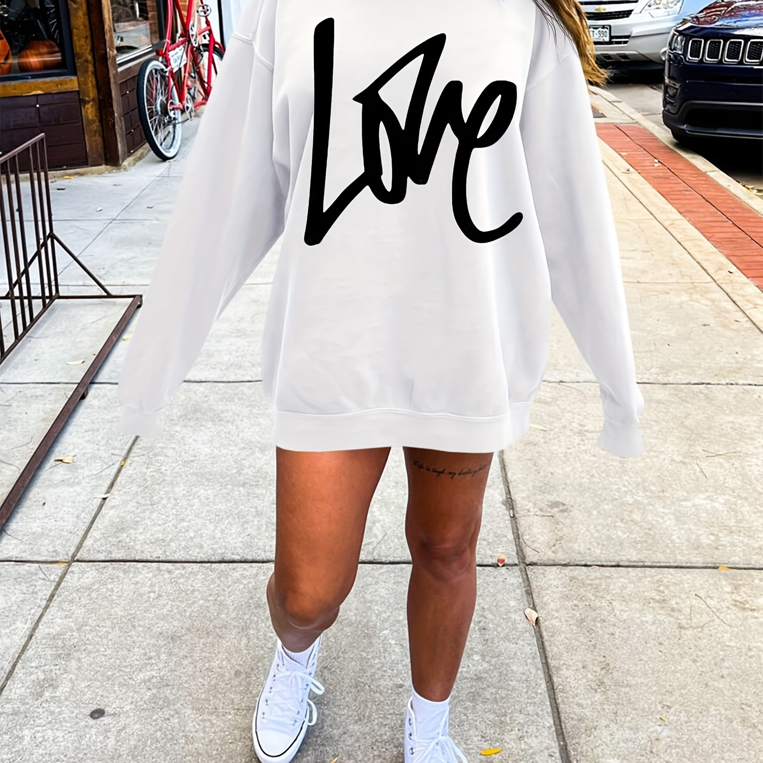 

Women's Casual Loose Pullover Oversized Sweatshirt Round Neck Long Sleeve Sweatshirt Letter