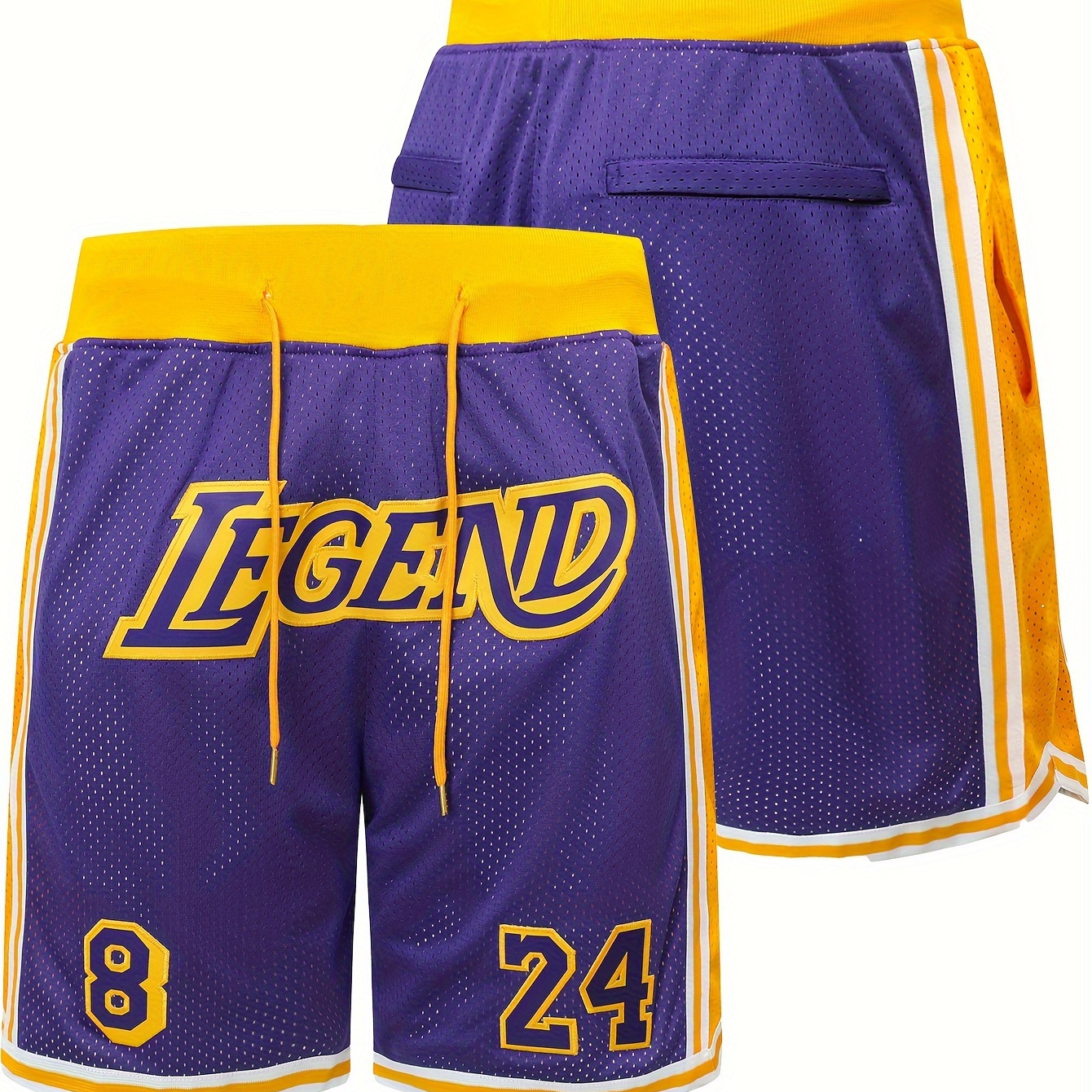 

Men's Purple # 8-24 Basketball Shorts, Classic Letter Embroidery Design, Breathable Button Short Sleeve Shirt, Suitable For Training And