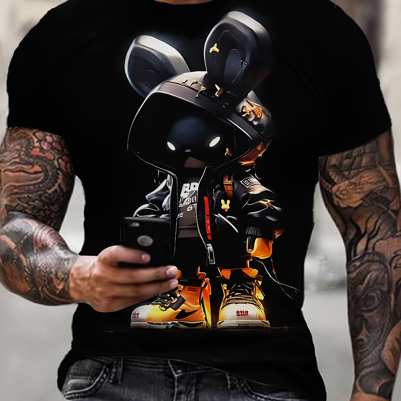 

Men's Casual Crew Neck T-shirt With Print, 100% Polyester Knit Fabric, Regular Fit, Slight Stretch