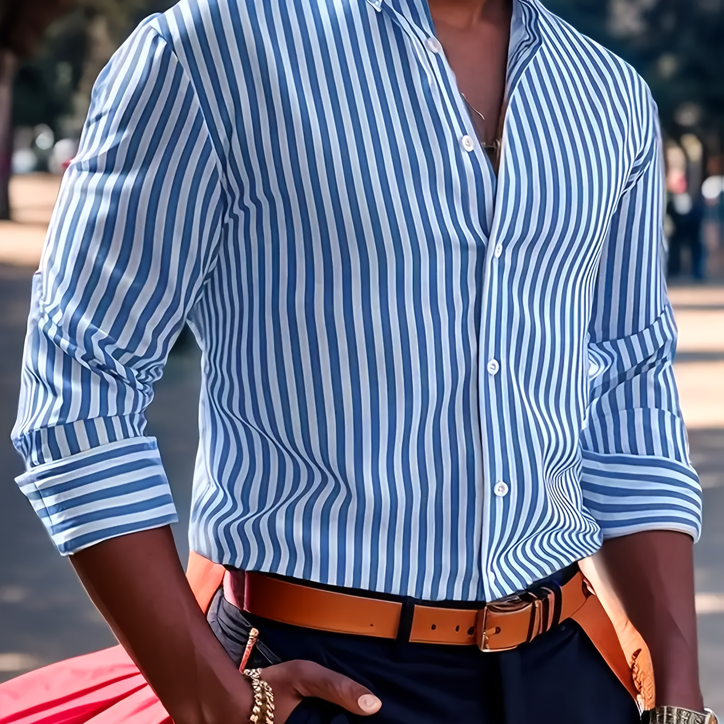 

Men's Striped Long Sleeve Button-down Shirt - C22