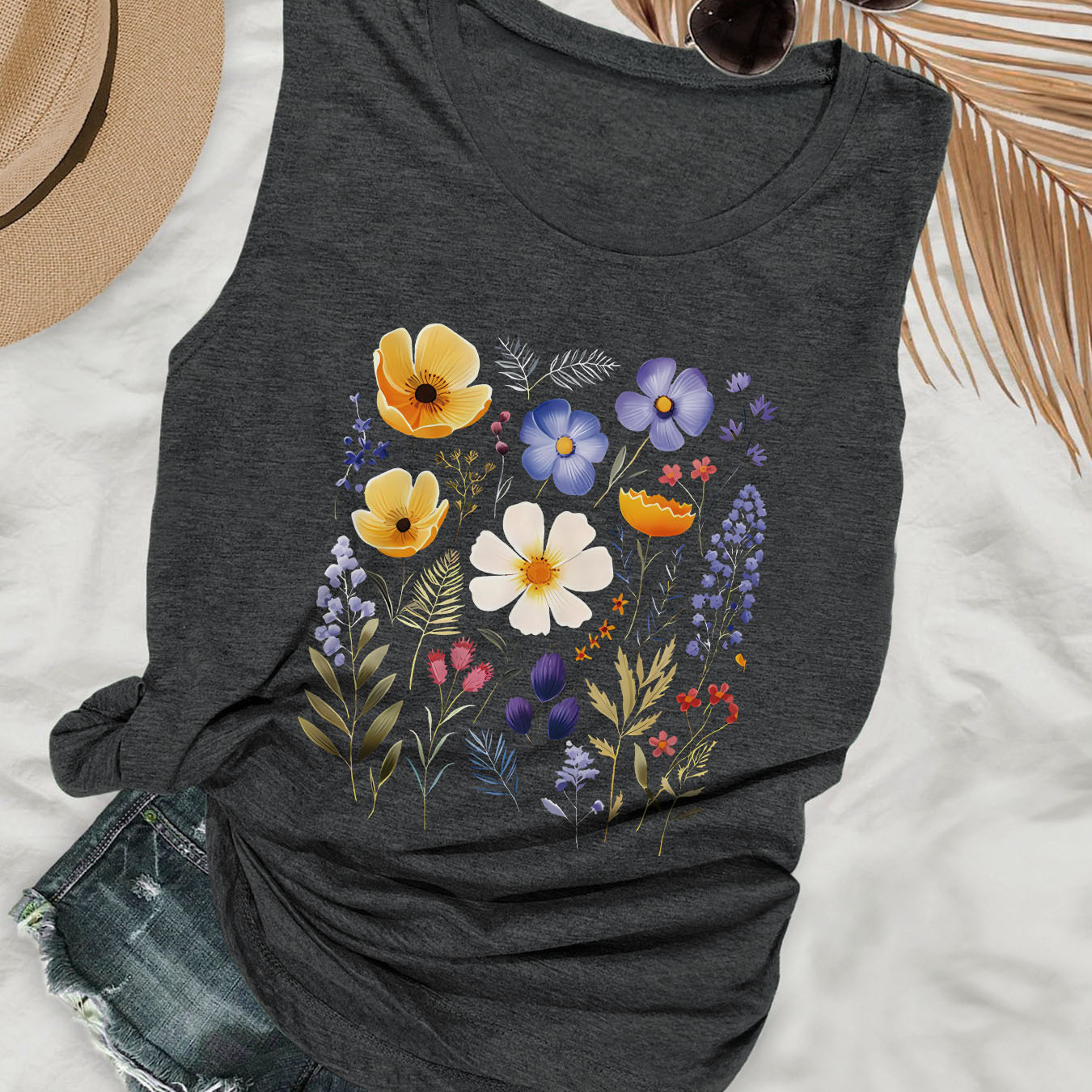 

Floral Print Tank Top, Sleeveless Casual Top For Summer & Spring, Women's Clothing