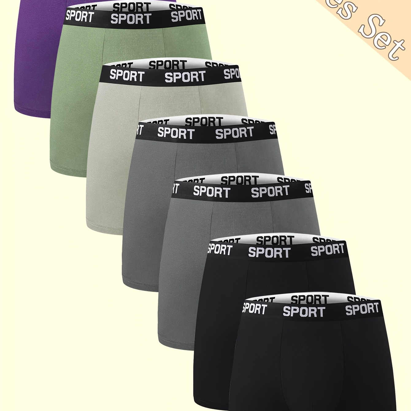 

7-pack Men's Boxer Briefs - 95% Polyester, 5% Spandex, High Stretch Knit Fabric, Solid Color, Quick-dry, Moisture-wicking, Waistband, Comfortable Sports & Casual Underwear