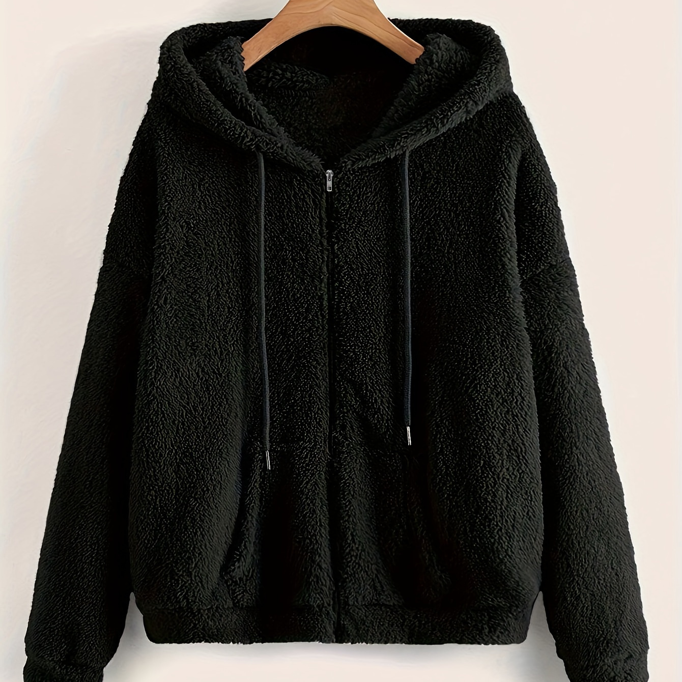 

Elegant Teddy Bear Hooded Jacket For Women - Solid Color, Drawstring Detail, Machine Washable - Fall/winter