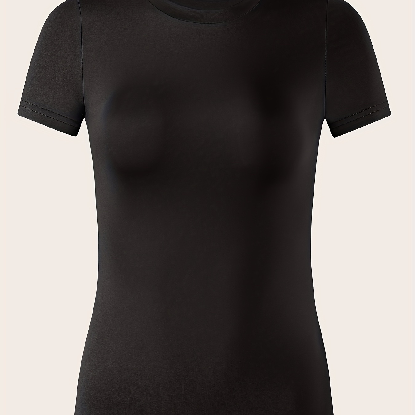 Solid High Stretch Short Sleeve T-Shirt, Casual Crew Neck Basic Slim T-Shirt, Women'S Clothing