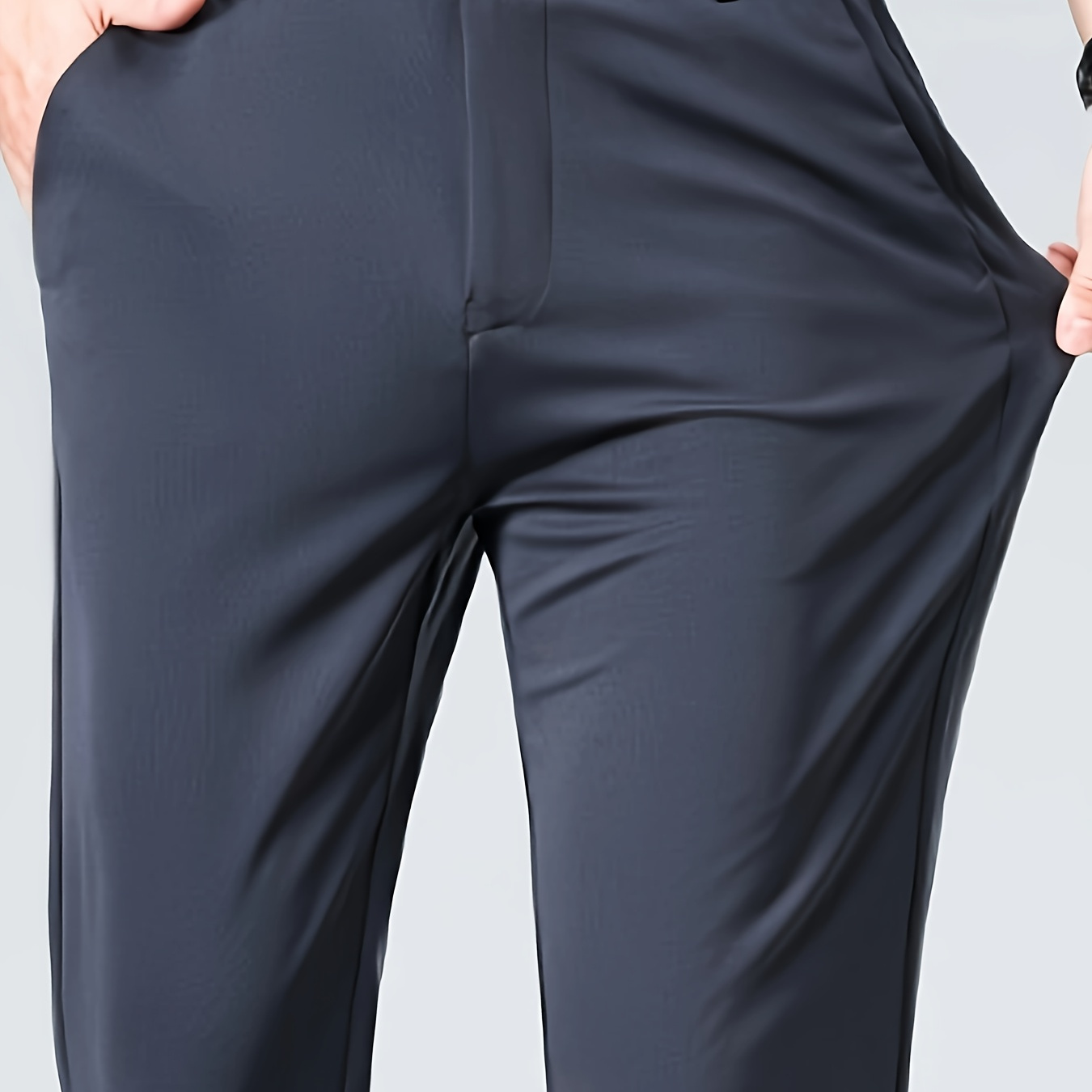 

Straight Leg Dress Pants, 96% Polyester 4% Spandex, Mid-waist Regular Fit, Solid Color, Work Pants With Button Fly Closure, Woven Fabric, 190g/m² - Professional Business Casual Trousers