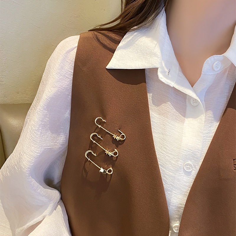 Temu 12 Pcs Sweater Shawl Clip Double Faux Pearl Brooches Shirt Pin Buttons Pearl Crystal Waist Pants Extender Safety Pins for Women Safety Pins,free