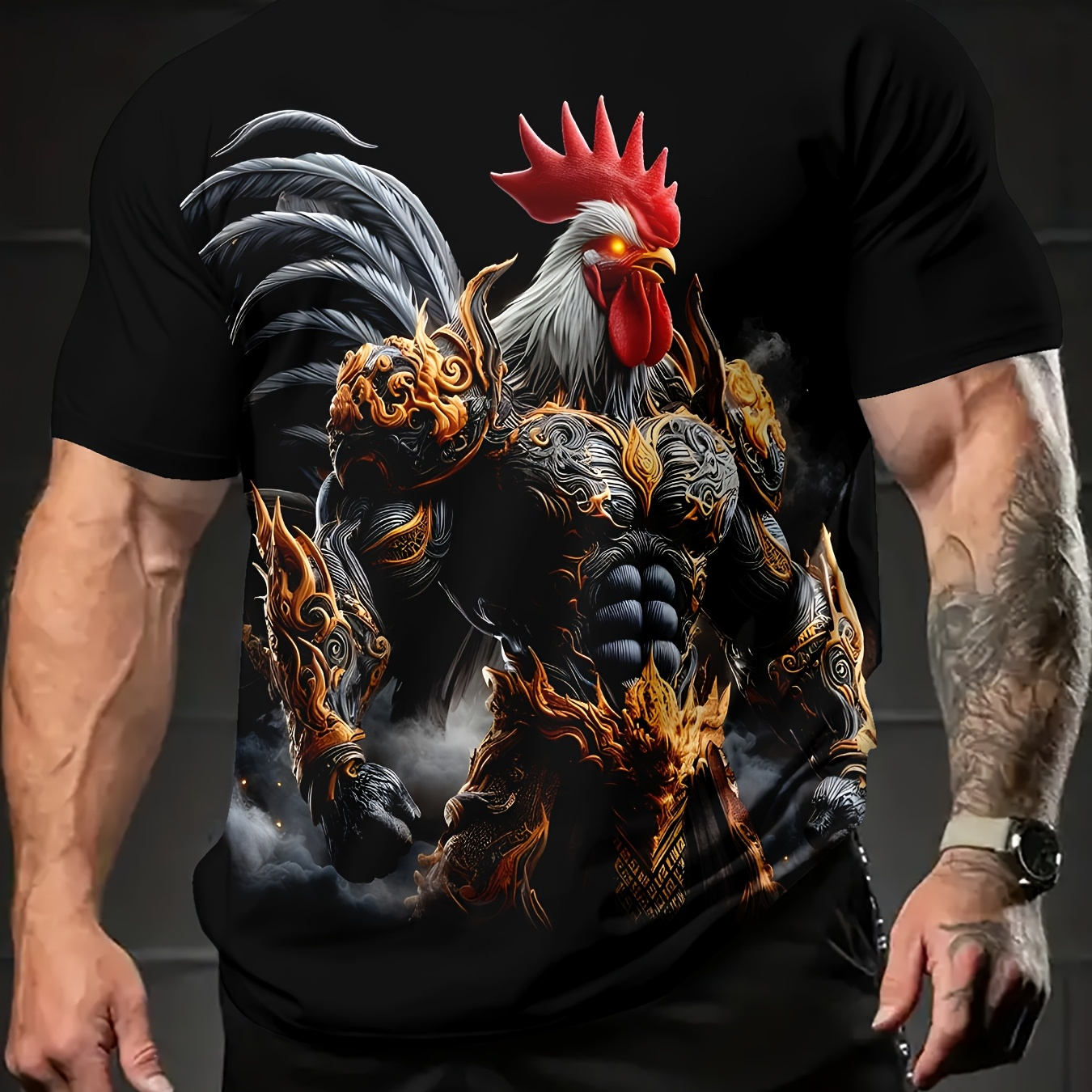 

Summer Men' Comfortable Casual T-shirt, Powerful Rooster Pattern, Suitable For Going Men's Short-sleeved Shirt