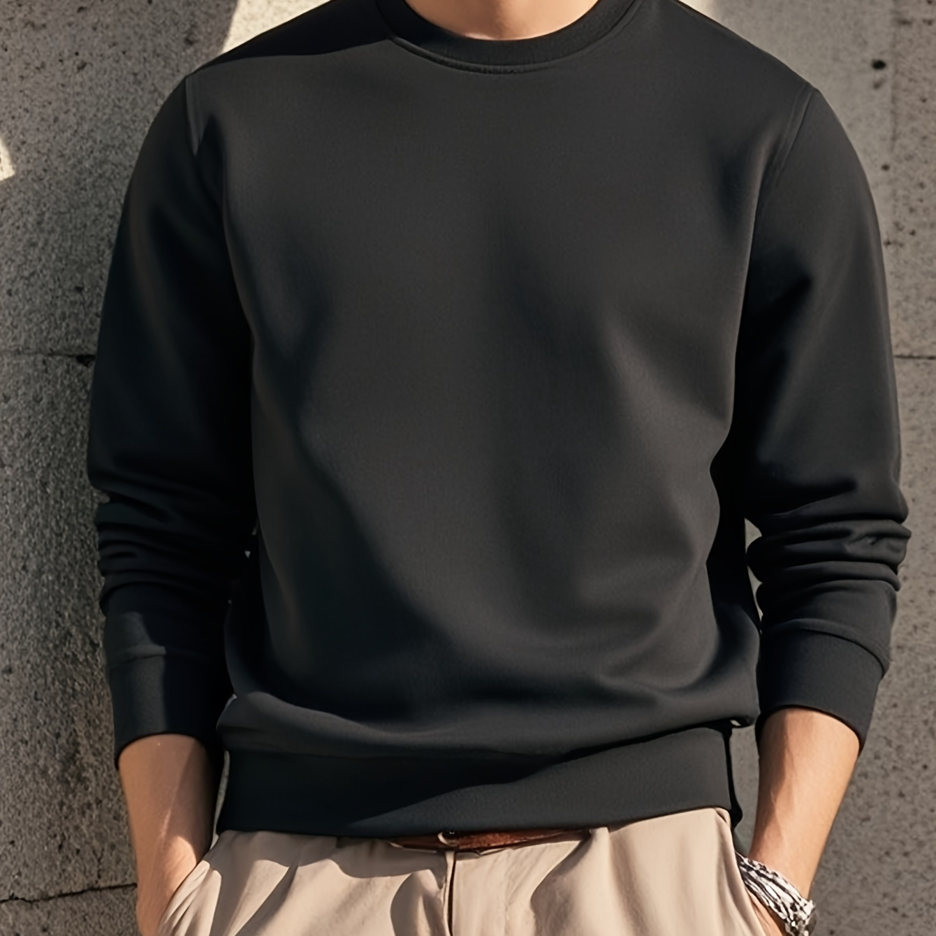 

Sweatshirt décontracté - 100% à longues en tissu uni à , décontracté /hiver