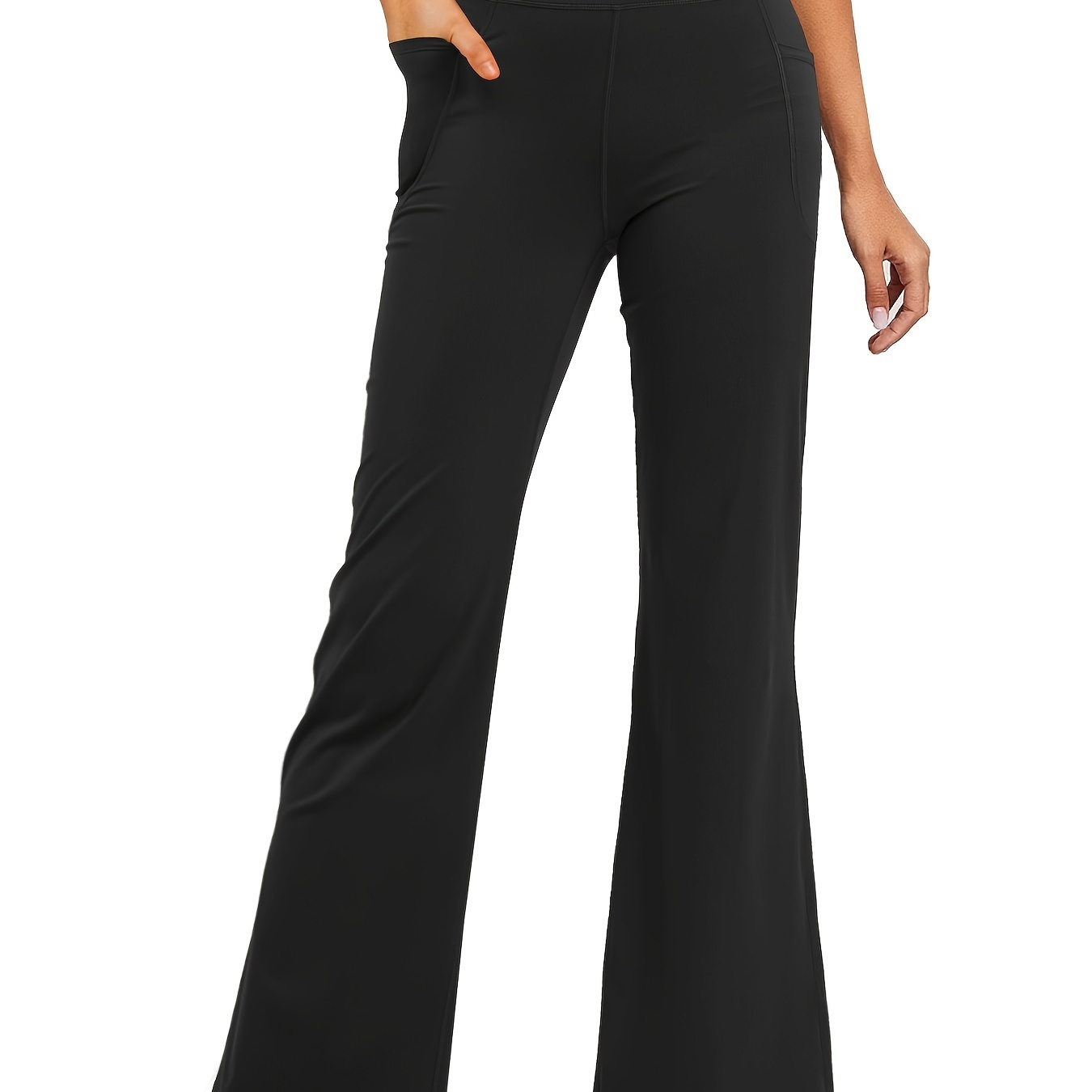 Women's Activewear: Black Tummy Control Bell Bottom Pants - Temu