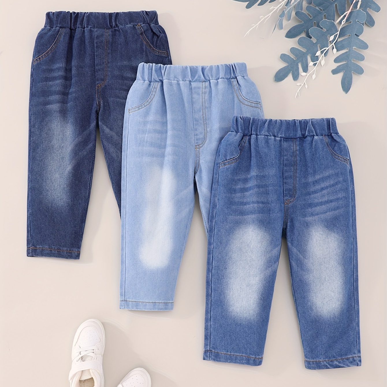 

3pcs Baby's Casual Jeans, Retro Style Denim Pants, Toddler & Infant Boy's Clothing