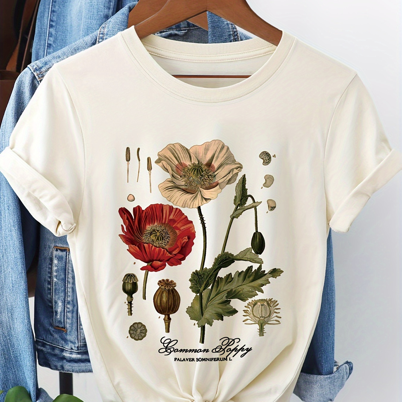 

Floral Print T-shirt, Short Sleeve Crew Neck Casual Top For Summer & Spring, Women's Clothing