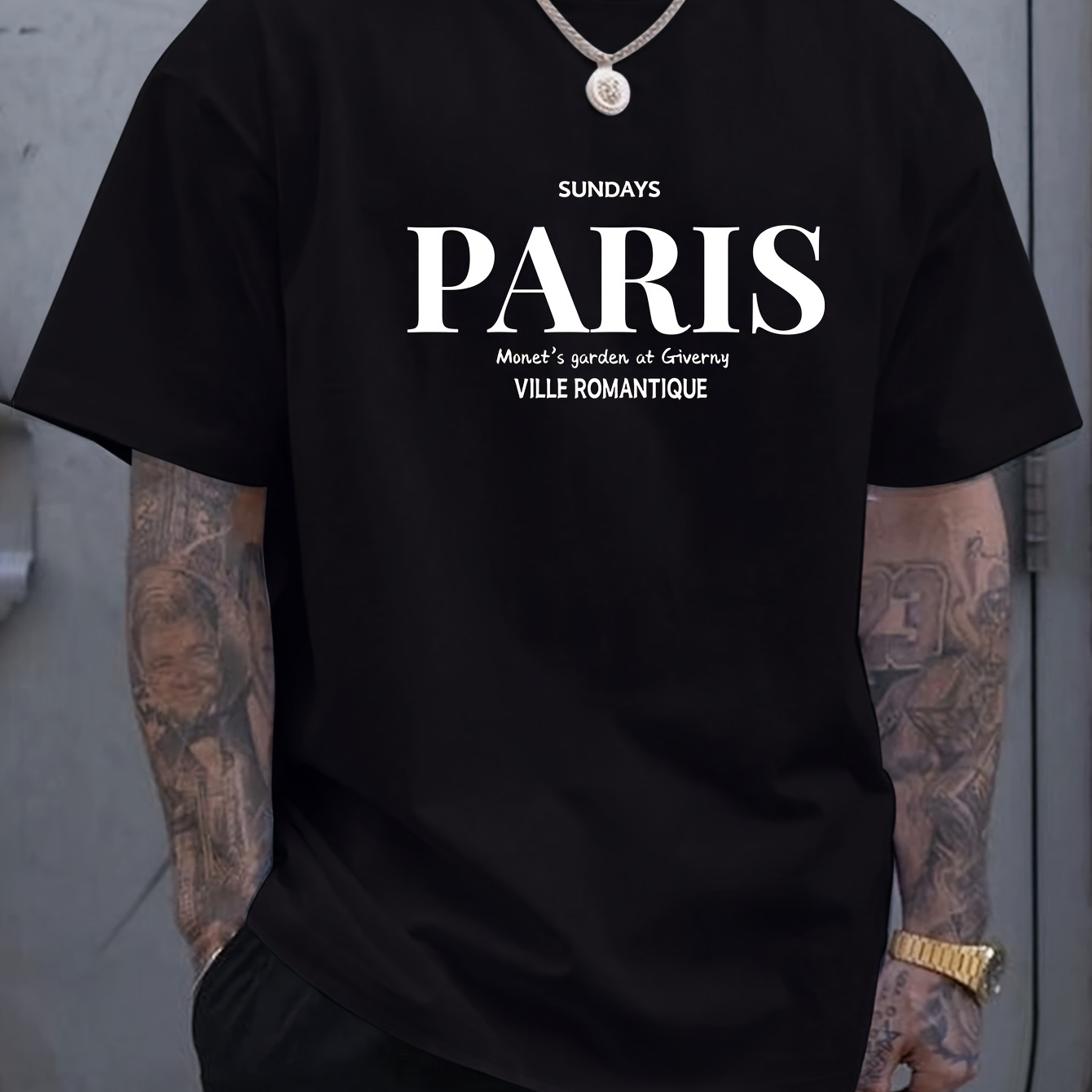

Plus Size Men's Paris Graphic Print Casual Outdoor T-shirt For Big & Tall Guys