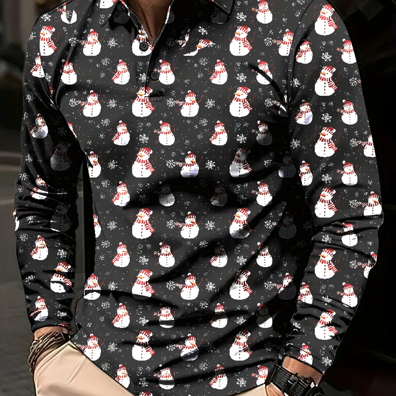 

Men's Christmas Party Shirt - Casual Long Sleeve With Button-up Collar, Polyester , Christmas Shirts