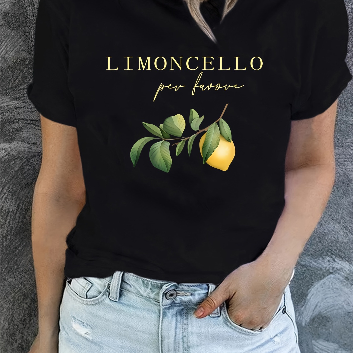 

Lemon Print T-shirt, Short Sleeve Crew Neck Casual Top For Summer & Spring, Women's Clothing