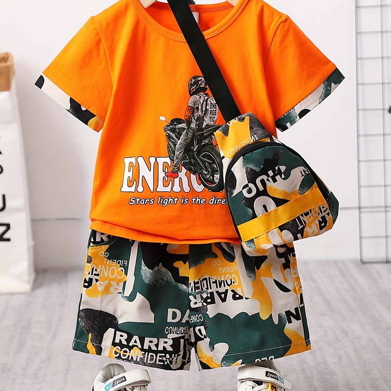 Boys Crossbody Bag Print Casual Outfit Round Neck T-shirt & Shorts Kids  Summer Clothes Sets - Temu Czech Republic