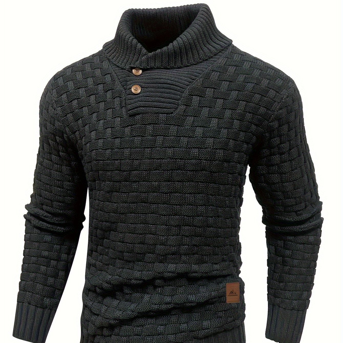 

Men's Casual Turtleneck Waffle Knit Sweater, Business Commuter Style, Cozy Pullover For Fall & Winter