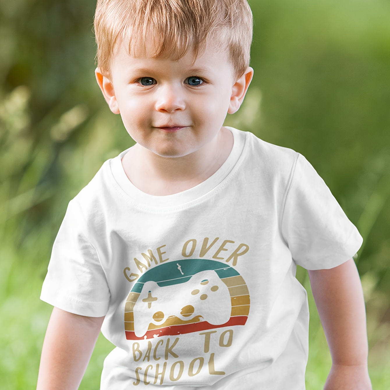 

game Over Back To School" Trendy Letter Print T-shirt- Engaging Visuals, Casual Short Sleeve T-shirts For Boys - Cool, Lightweight And Comfy Summer Clothes!