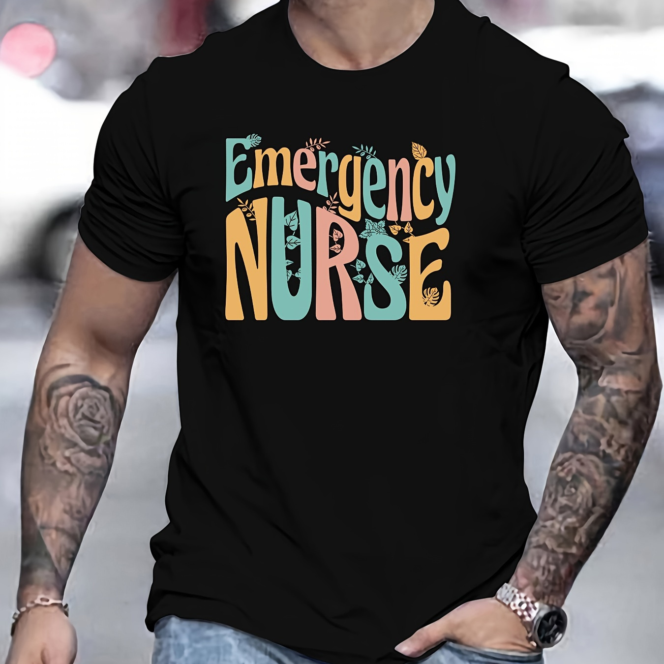 

Emergency Nurse Print T Shirt, Tees For Men, Casual Short Sleeve T-shirt For Summer