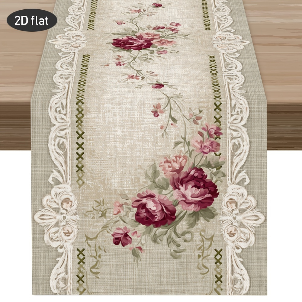 TEMU 1pc, 2d Flat Printing, Table Runner, French Floral Style, Latest Summer Table Runner, Suitable For And Restaurant Decor, Printed Polyester
