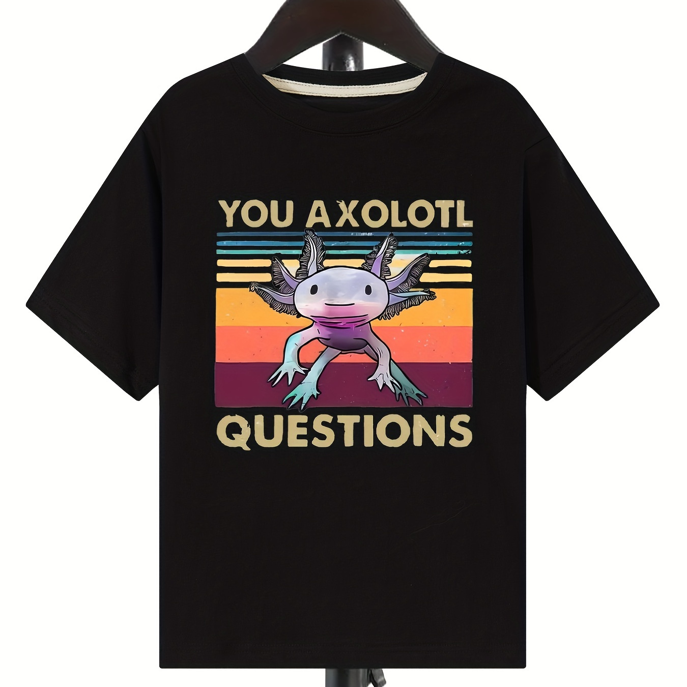 

Cartoon Axolotl Print Boys Creative Cotton T-shirt, Casual Lightweight Comfy Short Sleeve Crew Neck Tee Tops, Kids Clothings For Summer