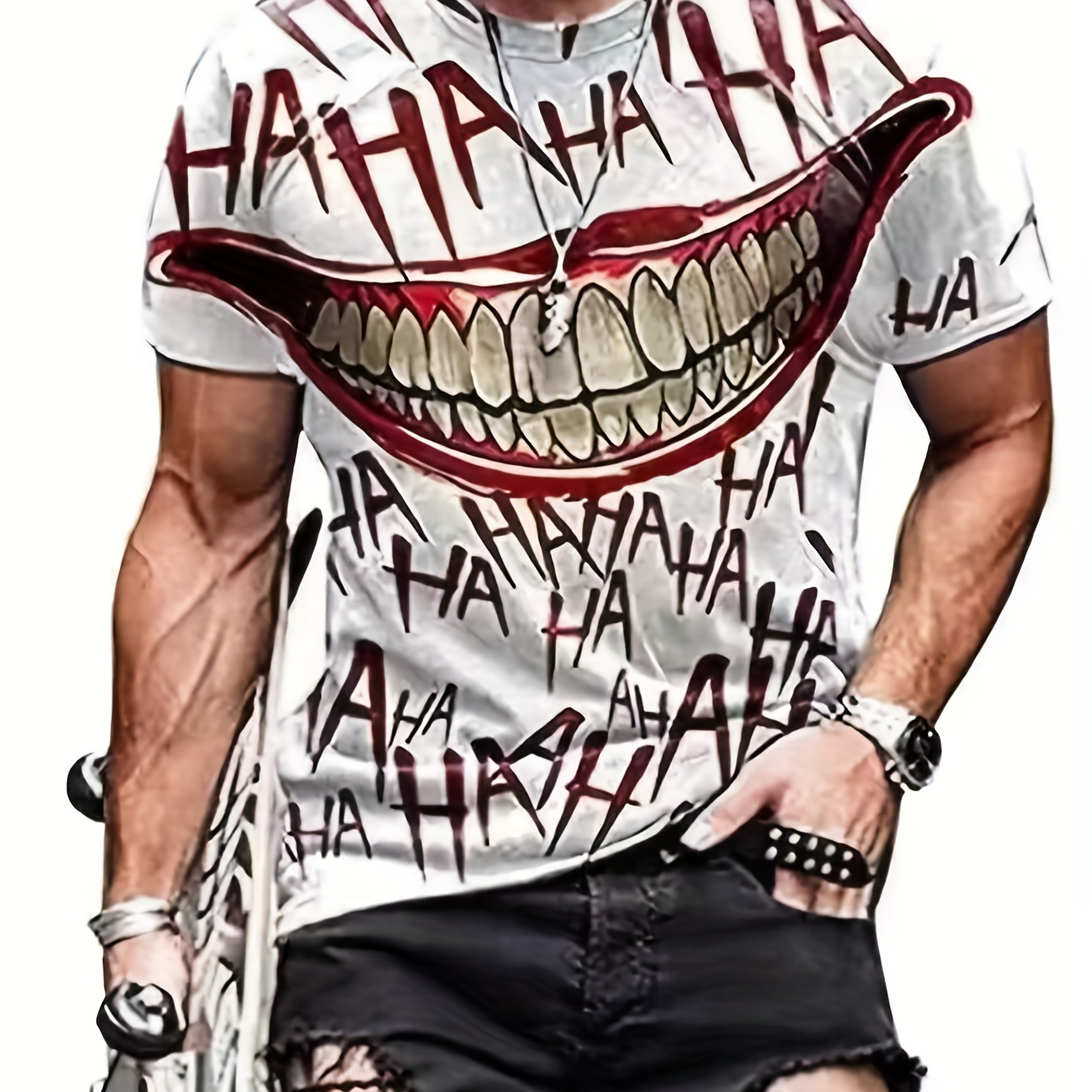 Mouth Print Funny T-shirt, Men's Casual Street Style Stretch Round Neck Tee Shirt For Summer