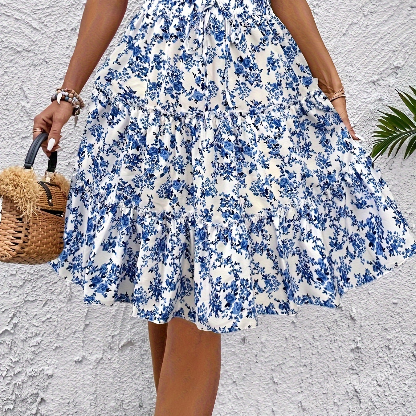 

Frill Trim Floral Print High Waist Skirt, Elegant Loose A-line Skirt For Spring & Summer, Women's Clothing